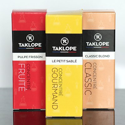 E-Liquides & DIY Taklope : 19 saveurs, des inédits, de grands retour et toujours un petit prix ! 35 Voir les concentrés Taklope Classique 30ml
