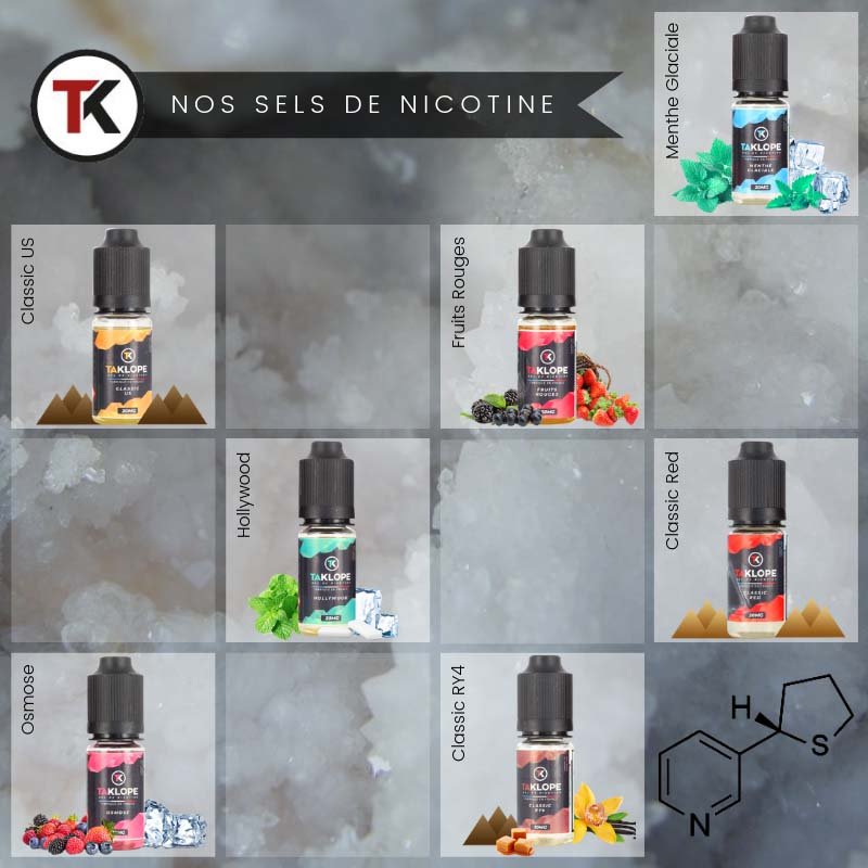 Notre gamme d'e-liquides gonfle ses rangs avec 6 nouveautés ! 24 E-liquides Taklope Sels de nicotine