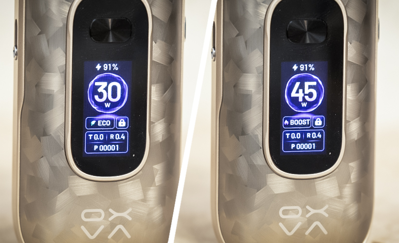 Notice du kit pod VPrime 2 Oxva 10 Réglage de la puissance du kit VPrime 2 et utilisation des modes ECO et BOOST