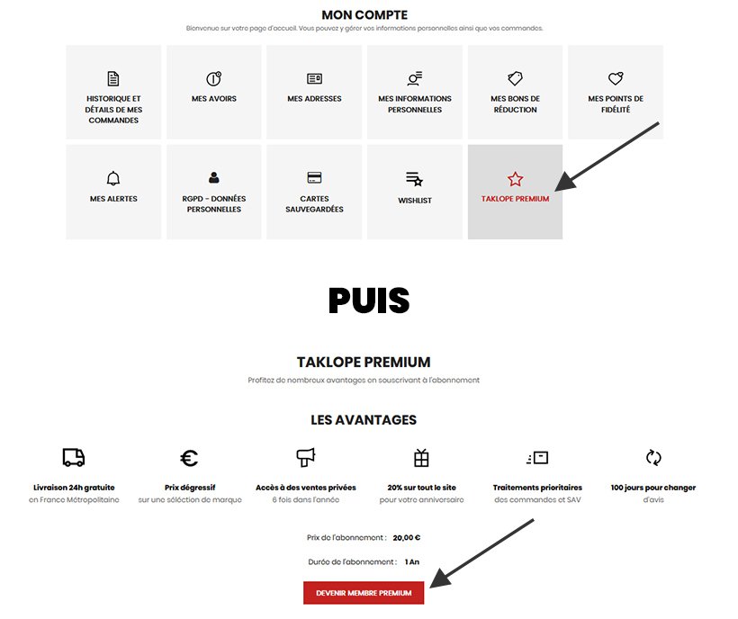 Taklope Premium 15 Offre Premium depuis votre compte client